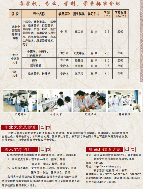 2019湖北中医药成人高考招生简章