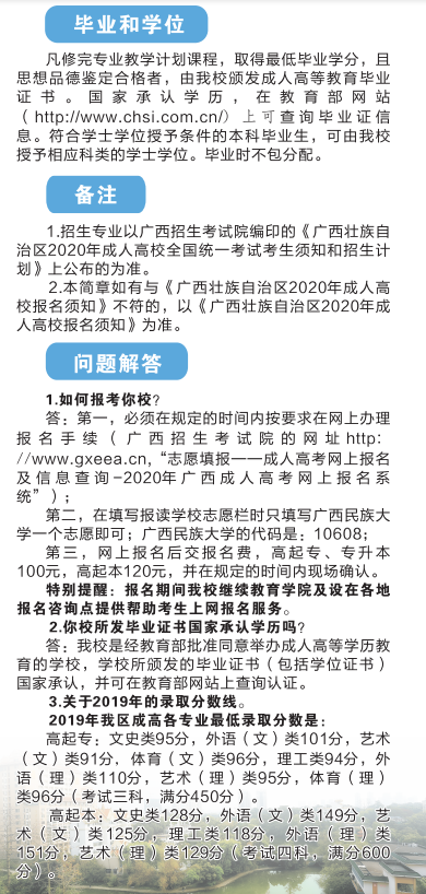 2020年广西民族大学成人高考招生简章