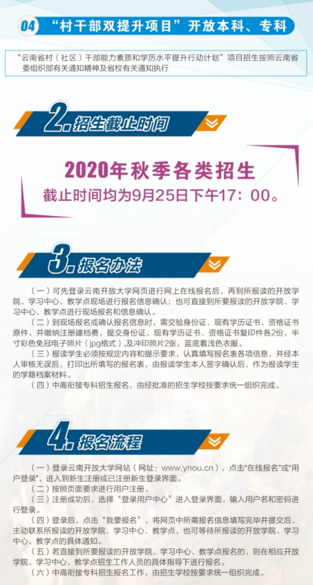 2020云南秋季开放大学招生简章