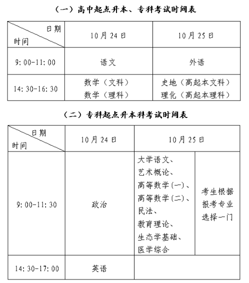 北京2020成考考试时间表