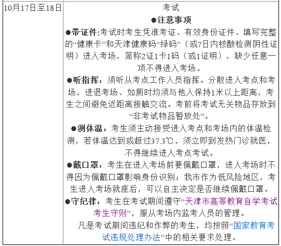 2020年10月天津自学考试重要提示