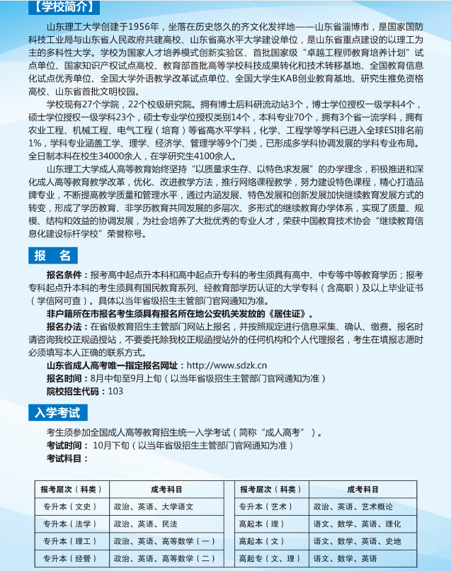 2021年山东理工大学成人高等教育招生简章