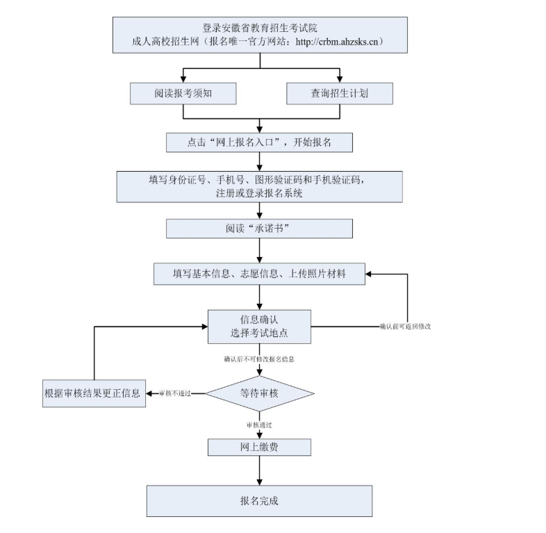 安徽成考报名缴费流程图