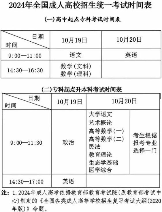 成人高考考试时间是几月几号