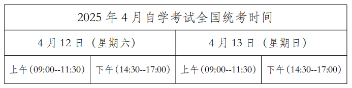 2025年黑龙江自考考试时间计划表