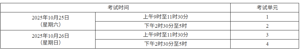 2025年全国10月自学考试时间安排表